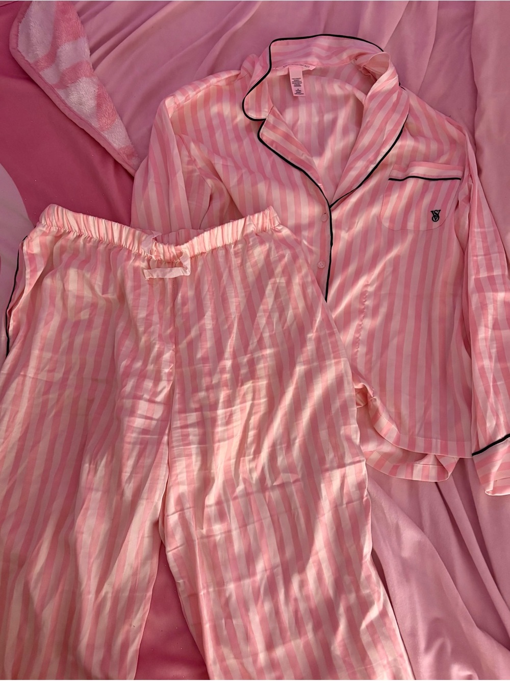 victoria’s secret satin striped pajama set